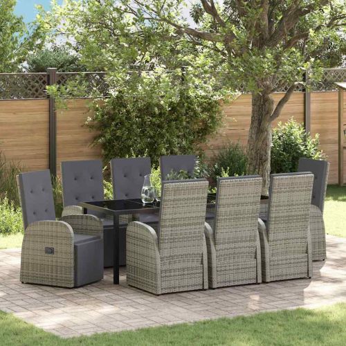Комплект за хранене в градината 9 pcs Сив полиратан