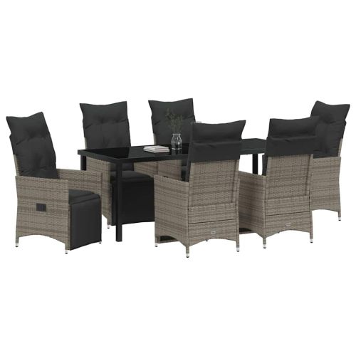 Комплект за хранене в градината 7 pcs Сив полиратан