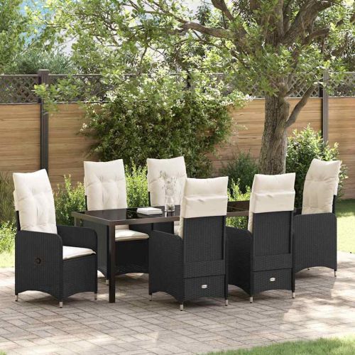 Комплект за хранене в градината 7 pcs Черно полиратан