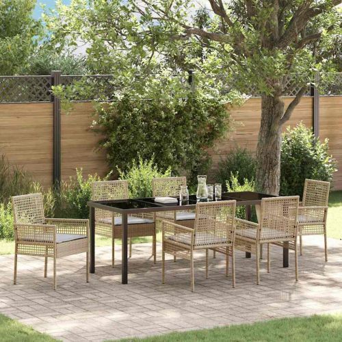 Комплект за хранене в градината 7 pcs Бежово полиратан