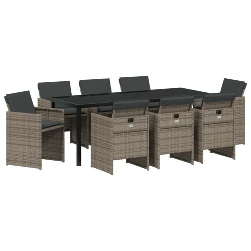 Комплект за хранене в градината 9 pcs Сив полиратан