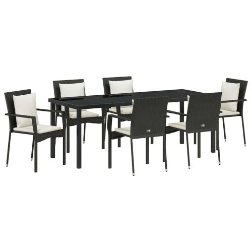 Комплект за хранене в градината 7 pcs Черно полиратан