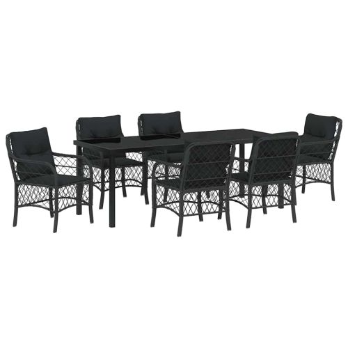 Комплект за хранене в градината 7 pcs Черно полиратан
