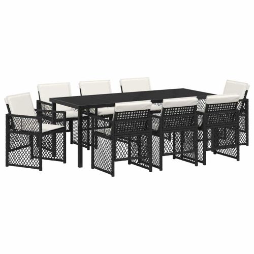 Комплект за хранене в градината 9 pcs Черно полиратан