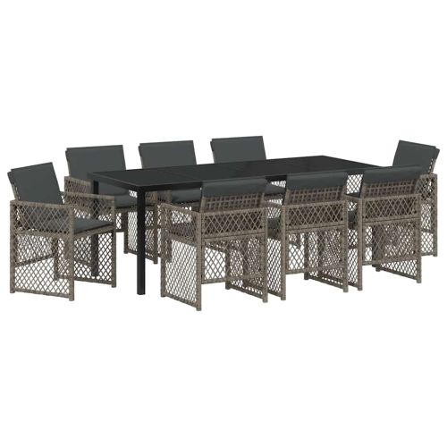 Комплект за хранене в градината 9 pcs Сив полиратан