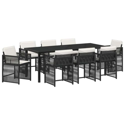 Комплект за хранене в градината 9 pcs Черно полиратан