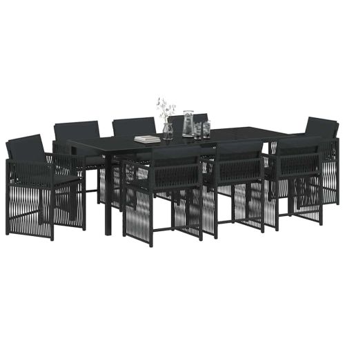 Комплект за хранене в градината 9 pcs Черно полиратан