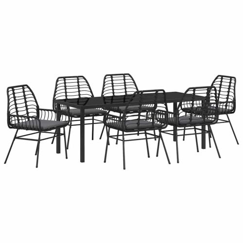 Комплект за хранене в градината 7 pcs Черно полиратан