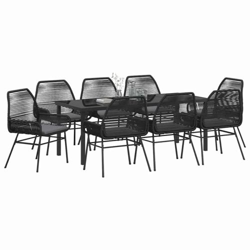 Комплект за хранене в градината 9 pcs Черно полиратан