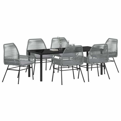 Комплект за хранене в градината 7 pcs Сив полиратан