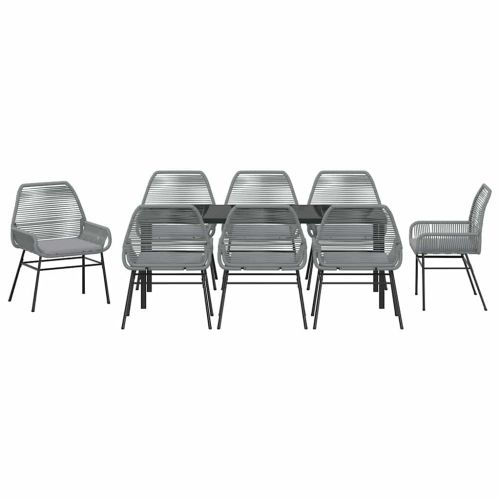 Комплект за хранене в градината 9 pcs Сив полиратан