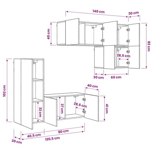 Телевизионен стенен шкаф 5 pcs Черния дъб Инженерно дърво