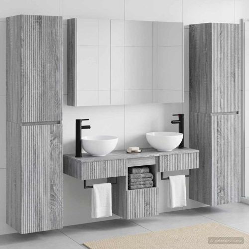 Комплект мебели за баня 6 pcs Сив Сонома