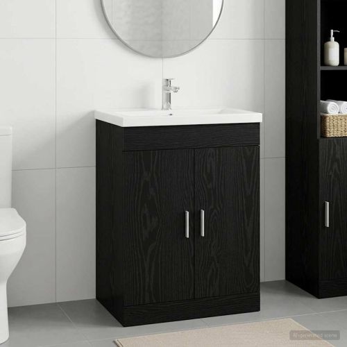 Кабинет под мивка за баня Черен дъб 56 x 37,5 x 81 см