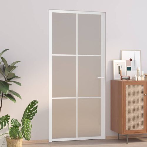 Интериорна врата 93x201,5 см бял мат стъкло и алуминий
