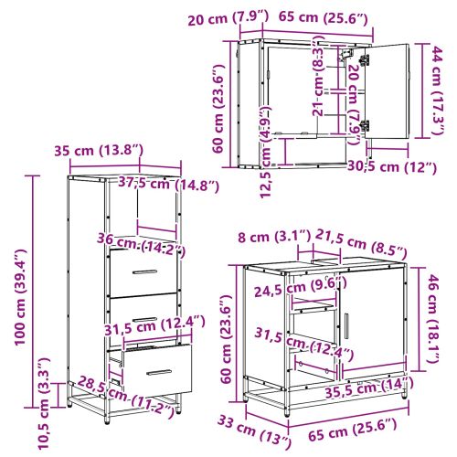 Комплект мебели за баня 3 pcs Старо дърво Инженерно дърво