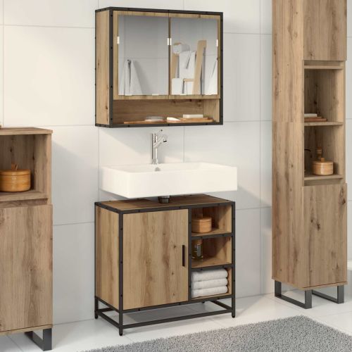 Комплект мебели за баня с чекмедже 2 pcs Дъб Инженерно дърво