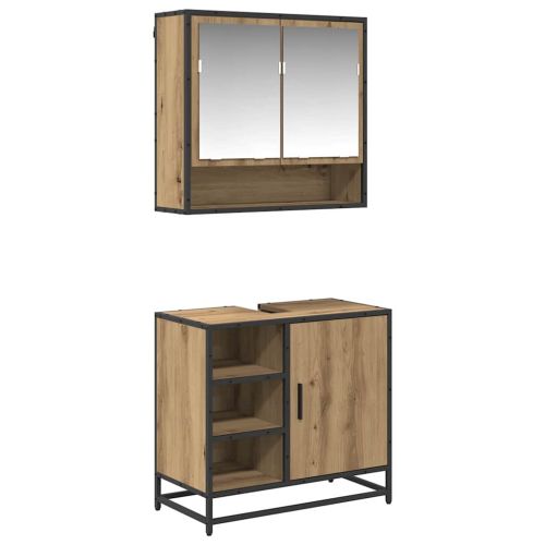 Комплект мебели за баня с чекмедже 2 pcs Дъб Инженерно дърво