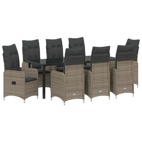 Комплект за хранене в градината 9 pcs Сиво полиратан