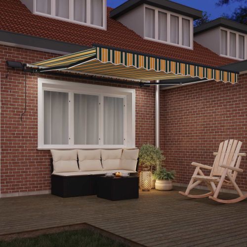 Прибираща се тента Зелен и жълт 350 x 250 cm Тъкан и алуминий