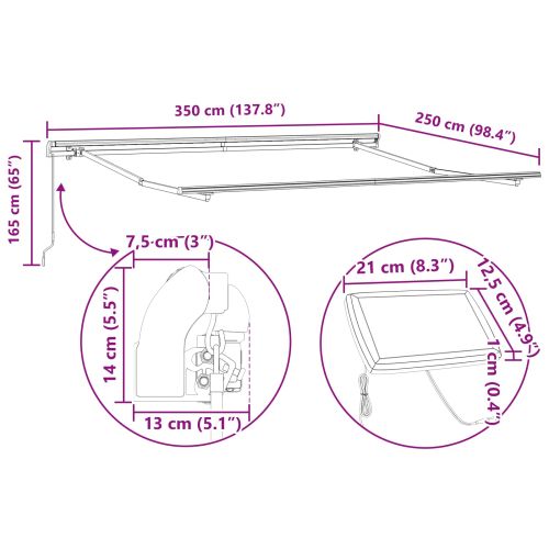 Прибираща се тента Зелен и жълт 350 x 250 cm Тъкан и алуминий