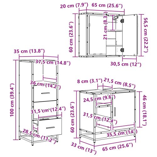Комплект мебели за баня с чекмедже 3 pcs Дъб Инженерно дърво