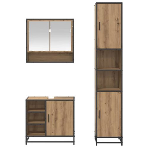 Комплект мебели за баня с рафт 3 pcs Дъб Инженерно дърво