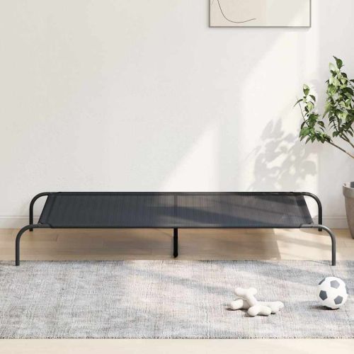 Повдигнато легло кучета черно 150x90x20 cm Текстилен и стомана
