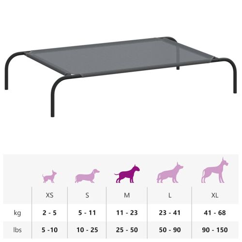 Повдигнато легло за кучета сиво 110x65x20 cm Текстилен стомана