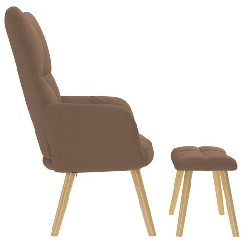Релаксиращ стол с табуретка, кафява, текстил