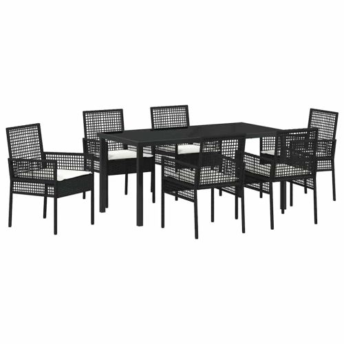 Комплект за хранене в градината 7 pcs Черно полиратан