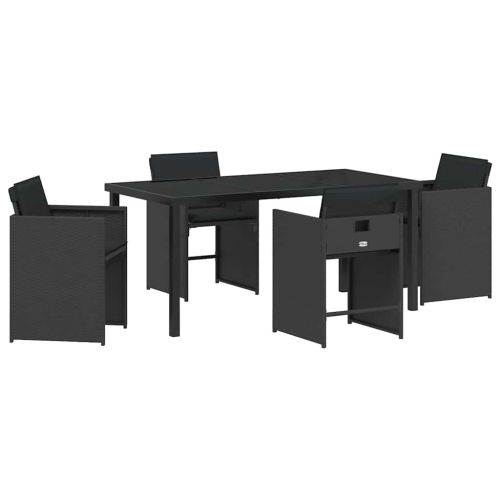 Комплект за хранене в градината 5 pcs Черно полиратан