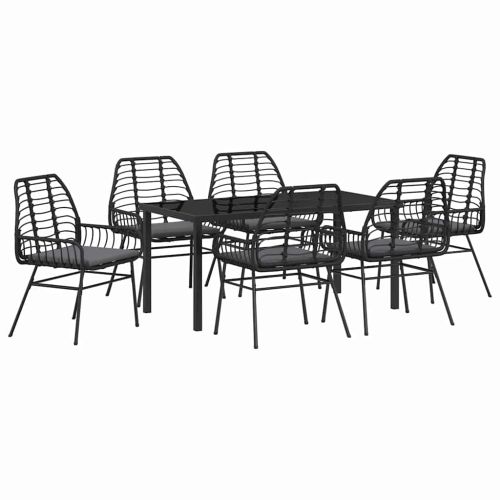 Комплект за хранене в градината 7 pcs Черно полиратан