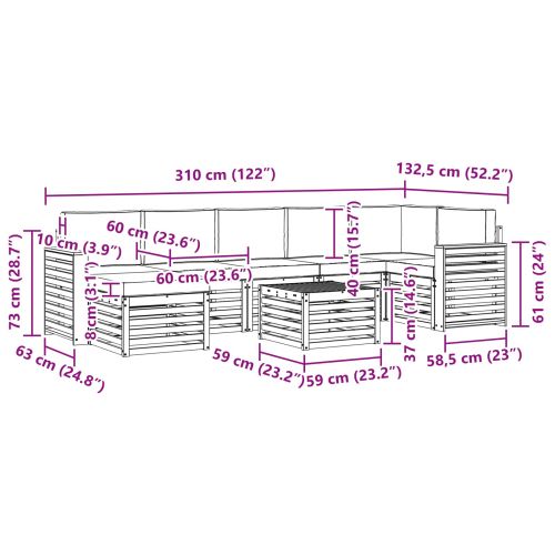 Комплект дивани за открито 8 pcs Бяло и кремаво 59 x 59 x 37 см