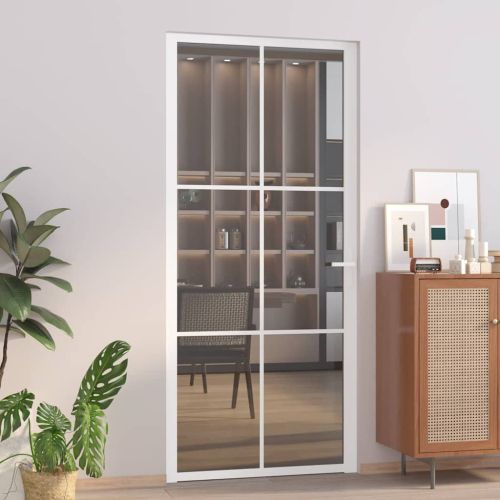 Интериорна врата 93x201,5 см бяла ESG стъкло и алуминий