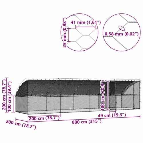 Клетка за пилета 4 бр. Сребристо 800 x 200 x 200 см