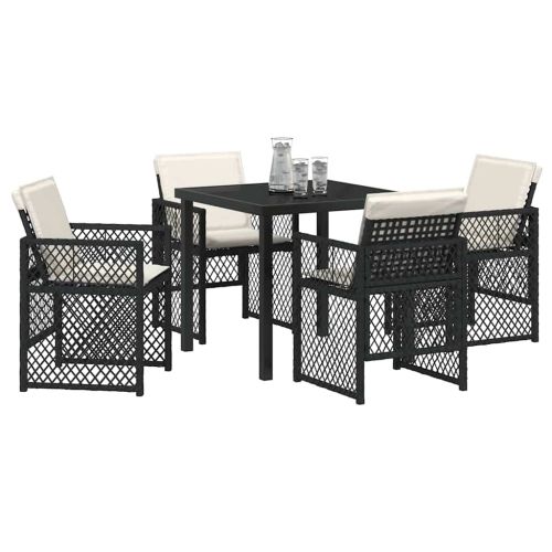 Комплект за хранене в градината 5 pcs Черно полиратан