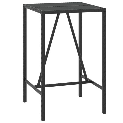 Бар маса със стъклен плот, черна, 70x70x110 см, полиратан