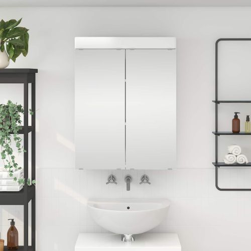 Шкаф с огледало за баня TULUM Лъскаво бяло 60 x 16,5 x 78 см