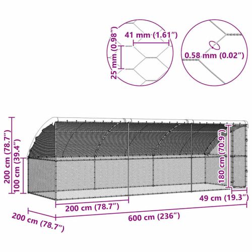 Клетка за пилета 3 бр. Сребристо 600 x 200 x 200 см