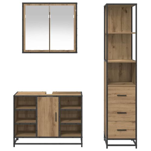 Комплект мебели за баня 3 бр. Дъб 80 x 33 x 60 см