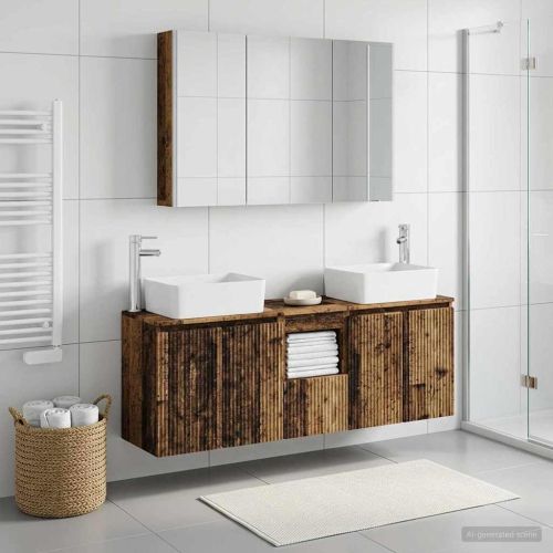 Комплект шкафове за баня 4 pcs Старо дърво Инженерна дървесина