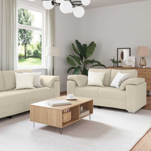 Диван 3 pcs Бежово 219 x 80 x 82 см Ленена смесена тъкан