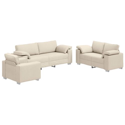 Диван 3 pcs Бежово 219 x 80 x 82 см Ленена смесена тъкан