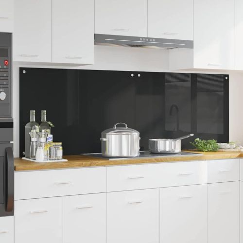 Кухненски гръб 2 pcs Черно 90 x 60 cm закалено стъкло