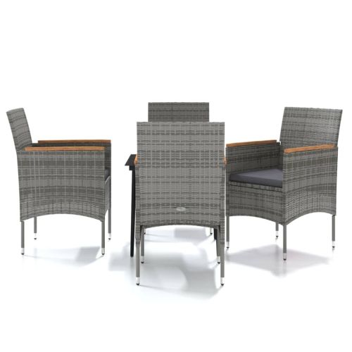 Градински трапезен комплект с възглавници 5 части, сиво и черно