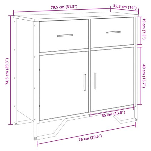 Сайдборд, сив сонома, 79,5x35,5x74,5 см, инженерно дърво