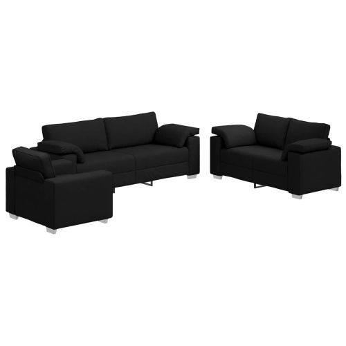 Диван 3 pcs Черно 219 x 80 x 82 см Ленена смесена тъкан