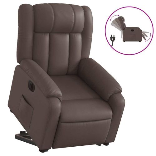 Електрически изправящ реклайнер стол, кафяв, изкуствена кожа