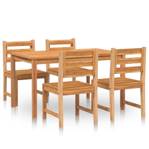 Градински трапезен комплект, 5 части, тиково дърво масив